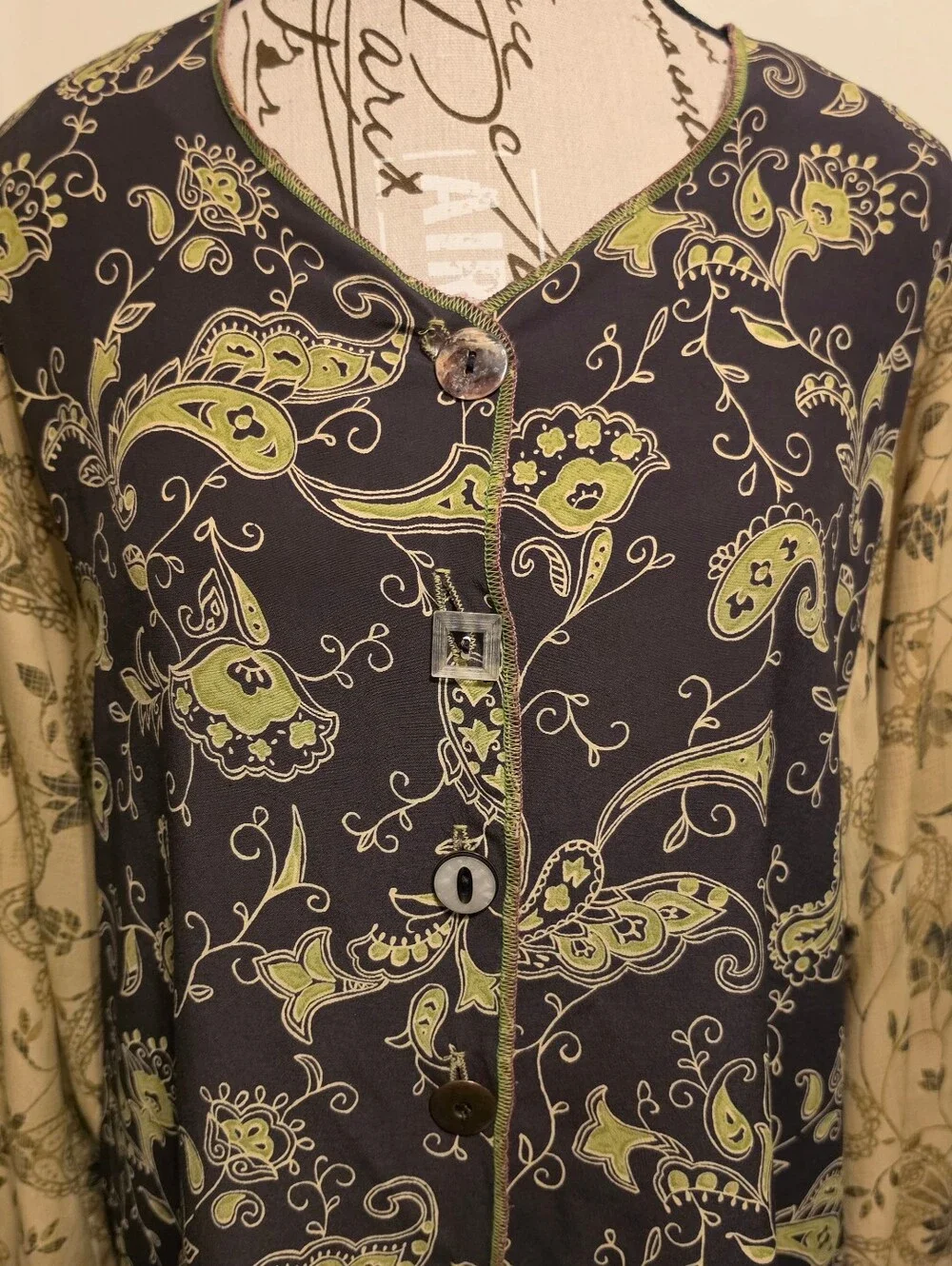 Nothing Matches Mixed Media Sz 1 Large Vintage 90's Blouse Art To Wear Lagenlook